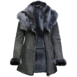 Women’s Grey Suede Hooded Merino Sheepskin Coat – Luxury Shearling Coat Monrovia