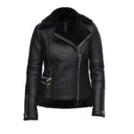 Women’s Black Shearling Aviator Jacket – Warm Sheepskin Leather Coat Kiev