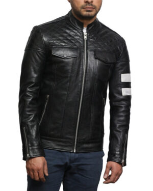 Men’s Vintage Quilted Leather Racing Jacket – Classic Motorcycle Jacket Cardiff