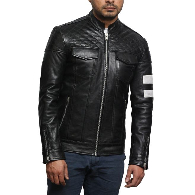 Men’s Vintage Quilted Leather Racing Jacket – Classic Motorcycle Jacket Cardiff