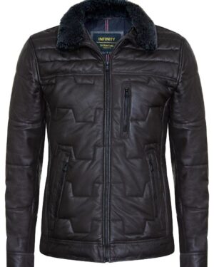 Men’s Quilted Leather Puffer Biker Jacket – Insulated Winter Coat Thornton - brown