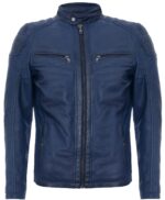Men’s Vintage Quilted Leather Racing Biker Jacket – Classic Zip Style