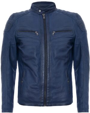 Men’s Vintage Quilted Leather Racing Biker Jacket – Classic Zip Style