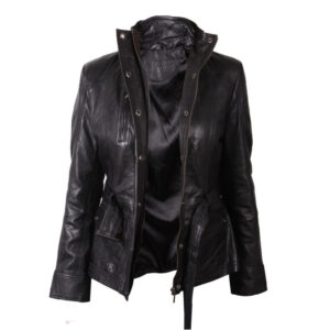 Women’s Leather Moto Biker Jacket – Military Style Jacket Middleton