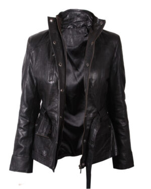 Women’s Leather Moto Biker Jacket – Military Style Jacket Middleton