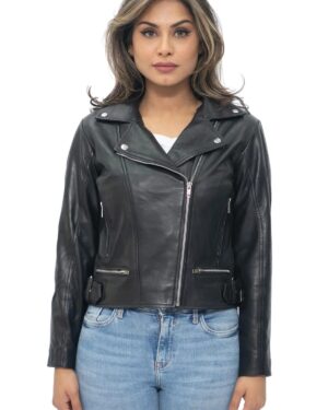 Women’s Classic Leather Biker Jacket – Timeless Moto Jacket Stockholm - black