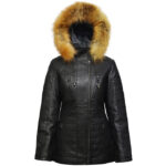 Women’s Quilted Leather Parka Jacket – Warm Hooded Winter Coat Curitiba