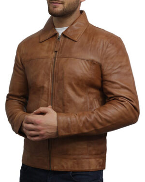 Men’s Retro Classic Nappa Leather Biker Jacket – Premium Motorcycle Jacket - tan