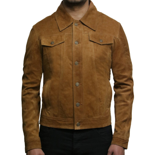 Men’s Vintage Goat Suede Leather Trucker Jacket – Classic Casual Jacket Taraz (Copy)