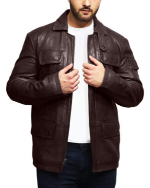 Men’s Leather Parka Safari Coat – Classic Utility Style Coat Mesa Verde - brown