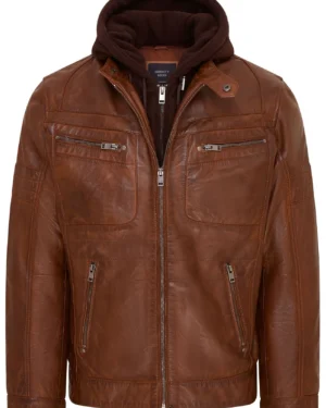 Men’s Hooded Leather Biker Jacket – Stylish Motorcycle Coat Stavern - tan