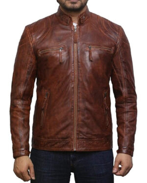 Men’s Quilted Leather Motorcycle Jacket – Vintage Biker Jacket Monaco - tan