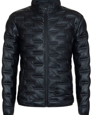 Men’s Quilted Leather Puffer Bomber Biker Jacket – Insulated Winter Coat Torpoint