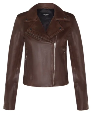 Women’s Classic Leather Moto Biker Jacket – Brando Style Jacket Loughton - brown