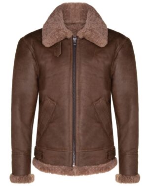 Men’s B3 WW2 Sheepskin Leather Aviator Jacket – Classic Pilot Flying Jacket Houston - brown