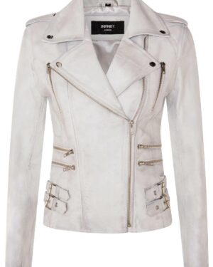 Women’s Classic Leather Brando Moto Biker Jacket – Loddon - white