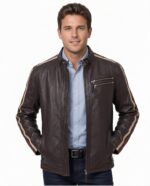 Men’s Striped Leather Biker Jacket – Café Racer Motorcycle Style Alta