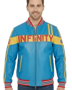 Men’s Blue Leather Racing Jacket – Bomber Biker Style Player