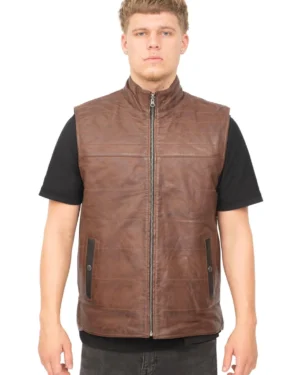 Men’s Reversible Black & Brown Leather Gilet – Stylish Sleeveless Vest Preston