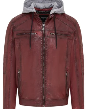 Men’s Lamb Leather Biker Jacket with Hood – Modern Riding Style Burten - ox-red
