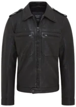Men’s Classic Black Leather Shirt Jacket – Smart Casual Style Harstad
