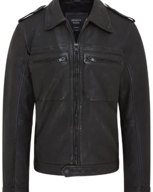 Men’s Classic Black Leather Shirt Jacket – Smart Casual Style Harstad