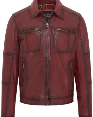 Men’s Classic Leather Biker Jacket – Timeless Motorcycle Style Bettles - ox-red