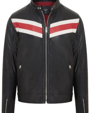 Men’s Black Leather Biker Jacket – Café Racer Motorcycle Style Aniak - black-red