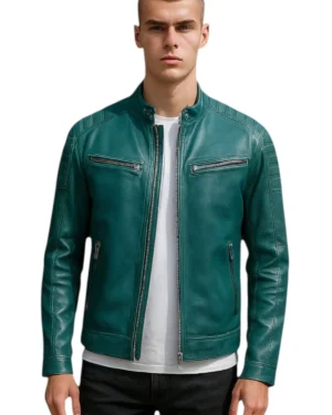 Men’s Modern Quilted Leather Biker Jacket – Classic Motorcycle Style Derry - forest-green