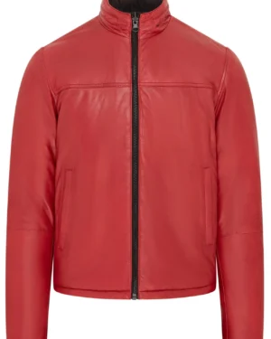 Men’s Hooded Reversible Leather Bomber Jacket – Modern Casual Style Raufoss - black-red