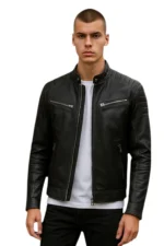 Men’s Modern Quilted Leather Biker Jacket – Classic Motorcycle Style Derry