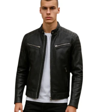 Men’s Modern Quilted Leather Biker Jacket – Classic Motorcycle Style Derry