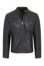 Men’s Quilted Black & Yellow Leather Biker Jacket – Classic Motorcycle Style Meridian