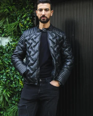 Men’s Black Leather Quilted Biker Jacket – Stylish Motorcycle Outerwear Manaus