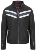 Men’s Black Leather Biker Jacket – Café Racer Motorcycle Style Aniak