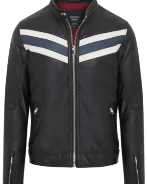 Men’s Black Leather Biker Jacket – Café Racer Motorcycle Style Aniak
