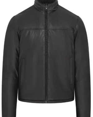 Men’s Hooded Reversible Leather Bomber Jacket – Modern Casual Style Raufoss - black