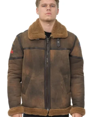 Men’s Antique B3 Sheepskin Flying Jacket – Vintage Aviator Style Alameda - brown