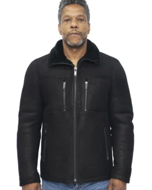 Men’s Sheepskin Biker Bomber Jacket – Classic Aviator Style Agboville - black
