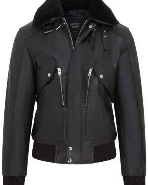 Men’s Cowhide Leather Aviator Bomber Jacket – Black Flight Jacket Akhiok