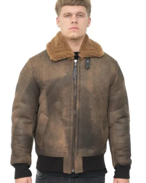Men’s Antique Sheepskin Bomber Jacket – Vintage Aviator Style Algorta - brown