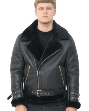 Men’s Sheepskin Leather Biker Jacket – Classic Motorcycle Style Edmonton - black