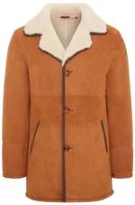 Men’s Tan Shearling Sheepskin Car Coat – Classic Winter Style Cordova