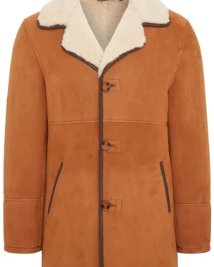 Men’s Tan Shearling Sheepskin Car Coat – Classic Winter Style Cordova