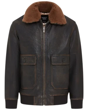Men’s Brown Leather G-1 Pilot Bomber Jacket with Sheepskin Collar – Trick