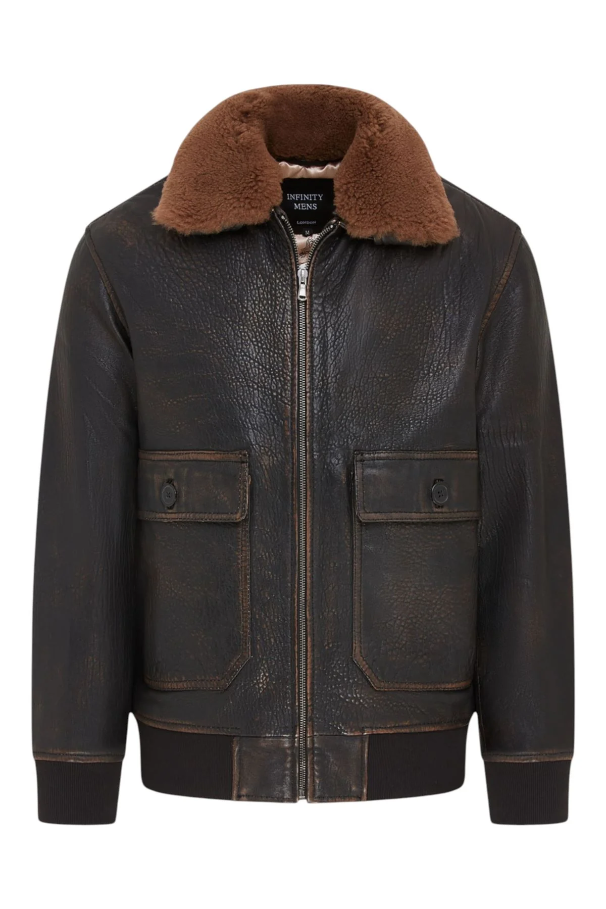 Men’s Brown Leather G-1 Pilot Bomber Jacket with Sheepskin Collar – Trick