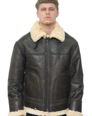 Men’s B3 Shearling Sheepskin Aviator Jacket – Classic Flight Style Gloucester - jurassic-brown