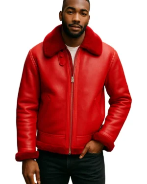 Men’s RAF B3 Sheepskin Aviator Jacket – Classic Bomber Style Wyndham - red